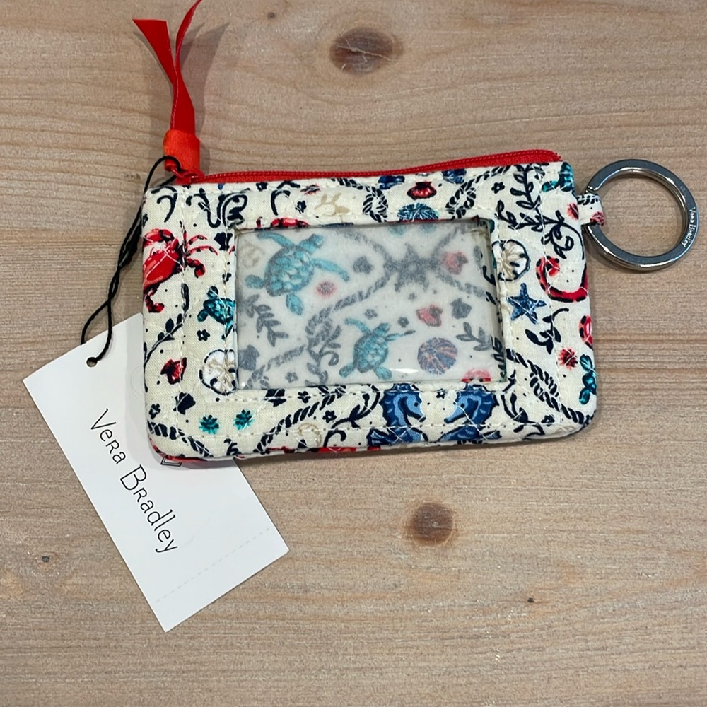 NWT ⭐️ Vera Bradley Iconic Zip ID Case Ocean Cotton Seahorse Seashell